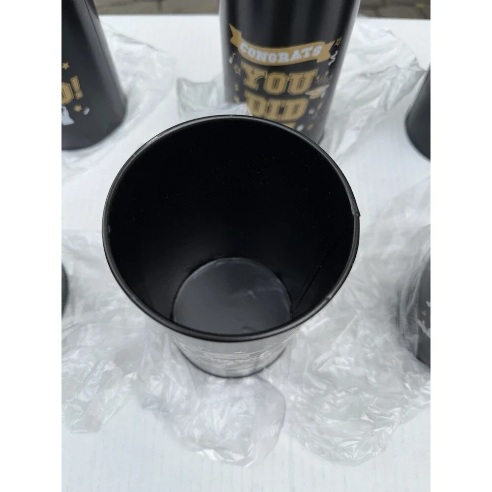 Set of 6 Black Plastic 16oz Tumblers “Congrats Grad” – Graduation Cups